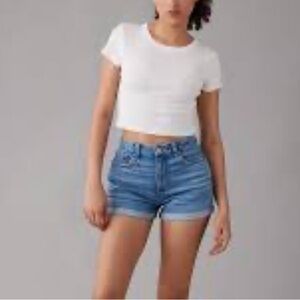 American Eagle Mom Short Cuffed High Rise Denim Shorts Blue Size 16 Grunge Punk